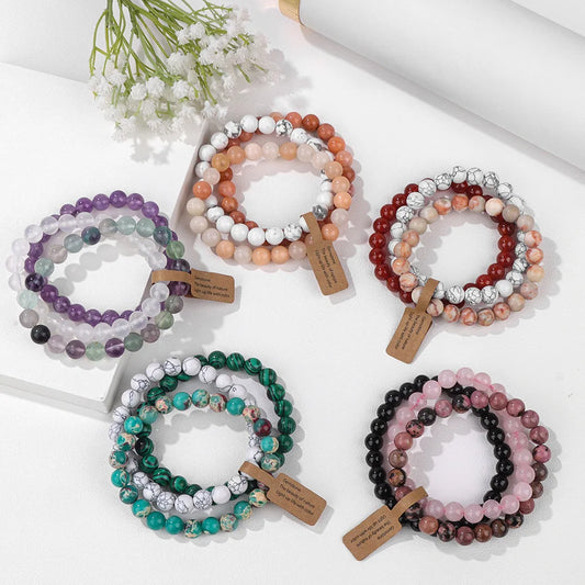 Natural 3Pcs/Set Fashion 8mm Beads Bracelet